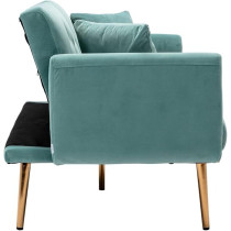 Raj Furniture Velvet Sofa Convertible Sleeper Sofa, Modern Tufted Sofa Bed With 2 Throw Pillow And Gold Plating Base 5 Leg, Adjustable Folding Accent Sofa Couch For Living Room, Light Blue