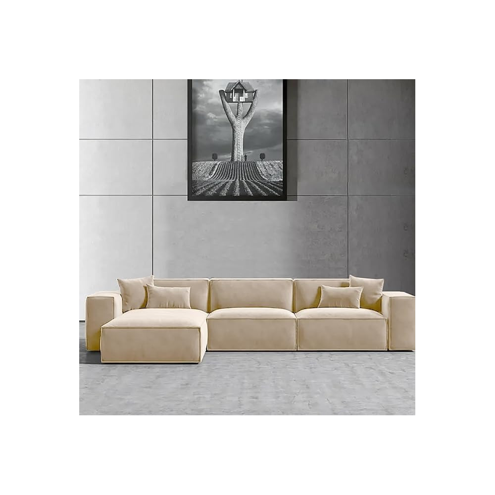 Ripple Furniture L-Shape Modern Style Luxury Home Couch, Right, Beige