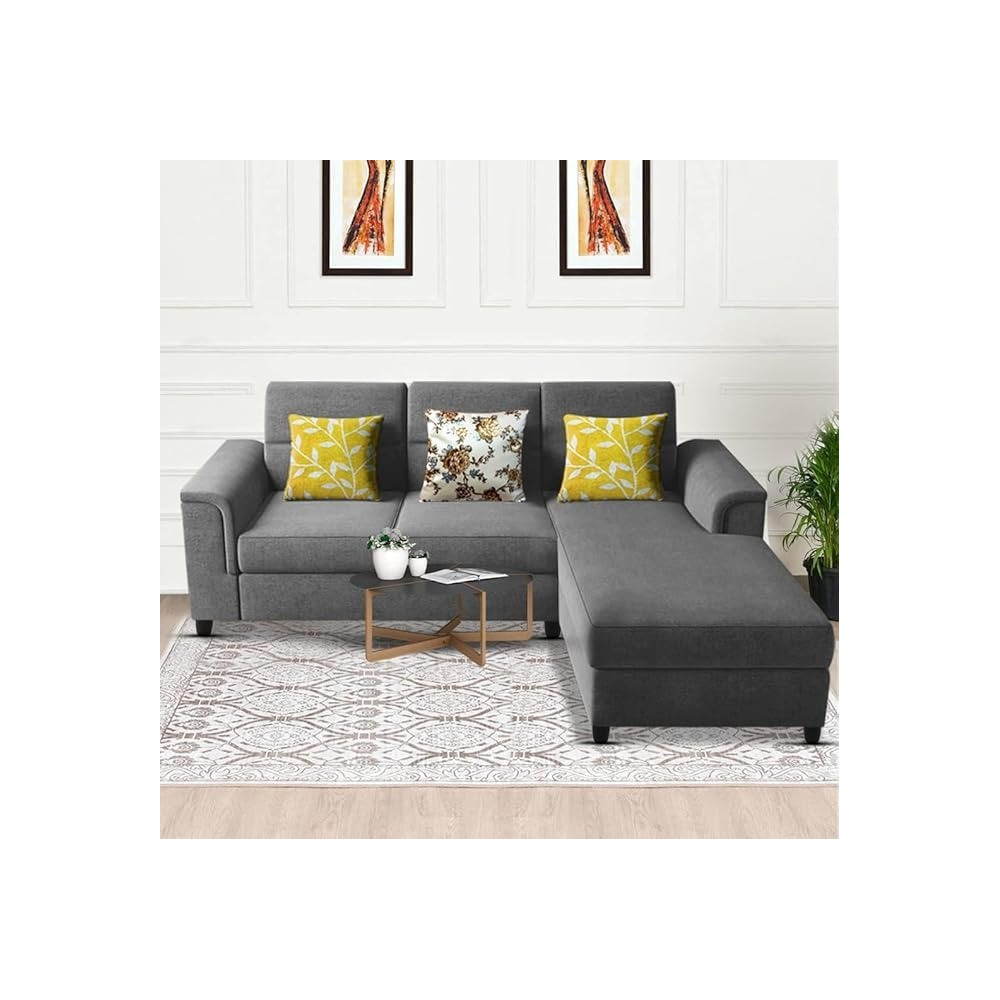 Raj Furniture Elegant 4 Seater L Shape Sofa Set For Living Room, Grey
