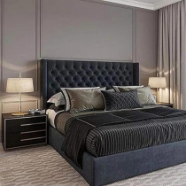Raj Furniture King Sized Bed With Mattress In Black/Velvet
