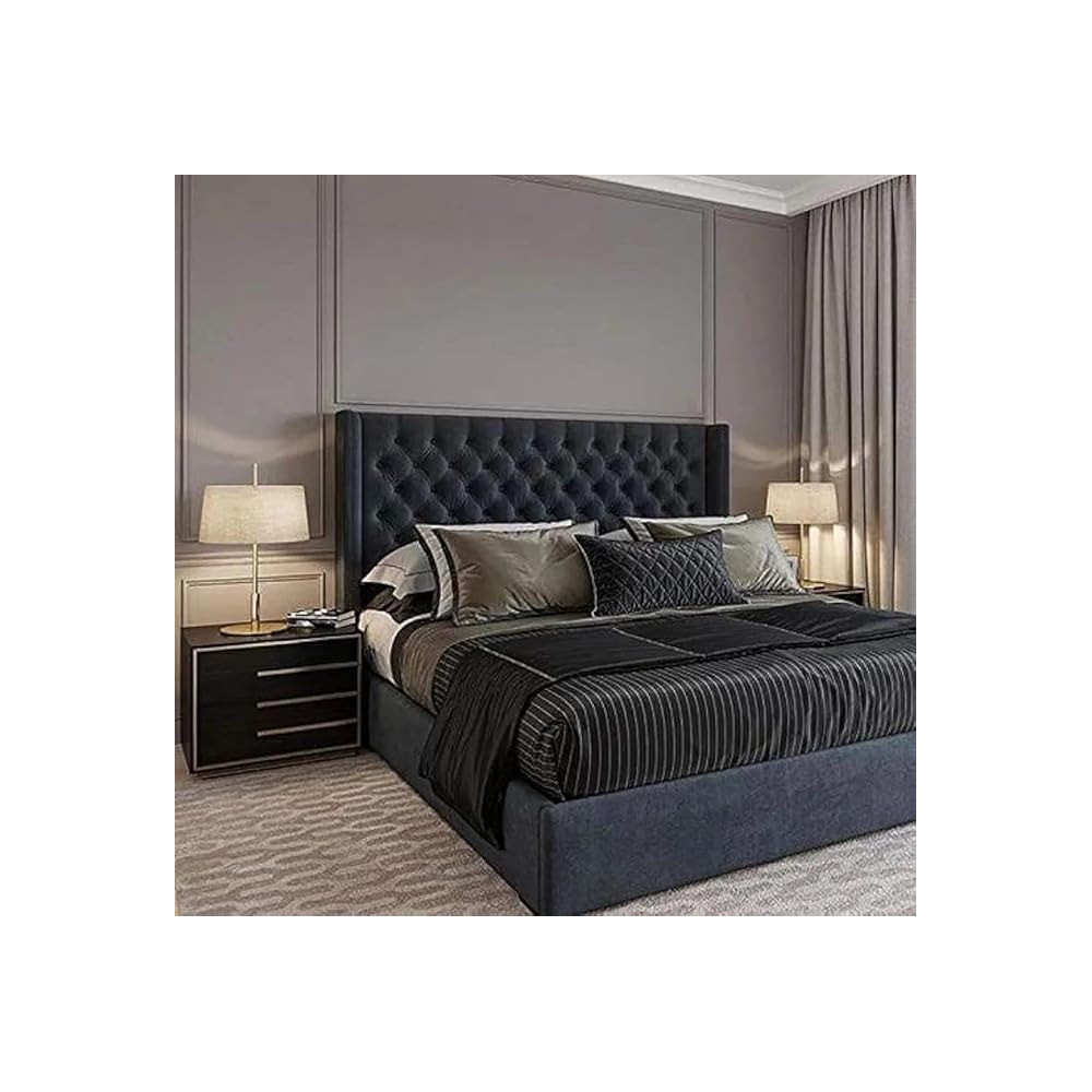 Raj Furniture King Sized Bed With Mattress In Black/Velvet