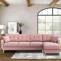 Ripple Furniture Luxury 6 Seater, L Shape Sofa Set For Living Room In Premium Fabric, Rhs, Pink
