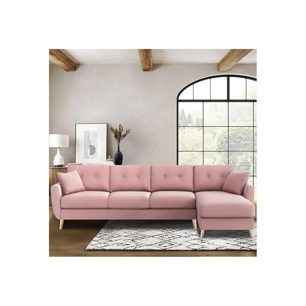 Ripple Furniture Luxury 6 Seater, L Shape Sofa Set For Living Room In Premium Fabric, Rhs, Pink