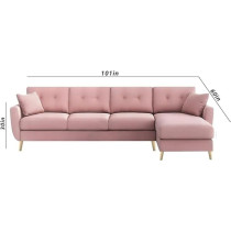 Ripple Furniture Luxury 6 Seater, L Shape Sofa Set For Living Room In Premium Fabric, Rhs, Pink