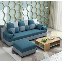Raj Furniture 3 Seater Sofa With Ottoman For Living Room, Dark Blue/Grey