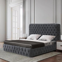 Raj Furniture Velvet Upholstered Queen And King Size Bed 0 X 130 Cm, Grey