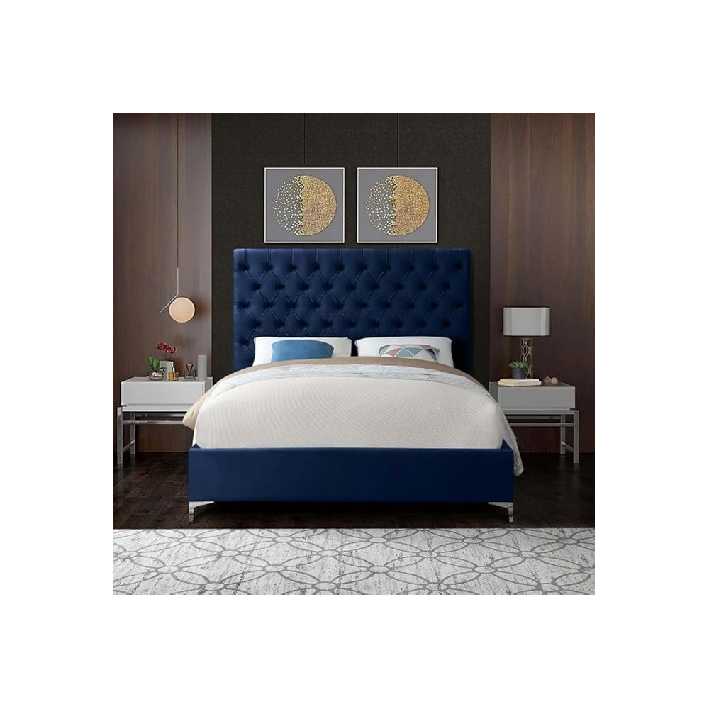 Raj Furniture Tufted Velvet Bed, 45 X 50 X 100 Cm Ottoman, Navy Blue