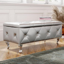 Raj Furniture Faux Leather Flip Top Storage Bench, 45 X 50 X 100 Cm, Silver