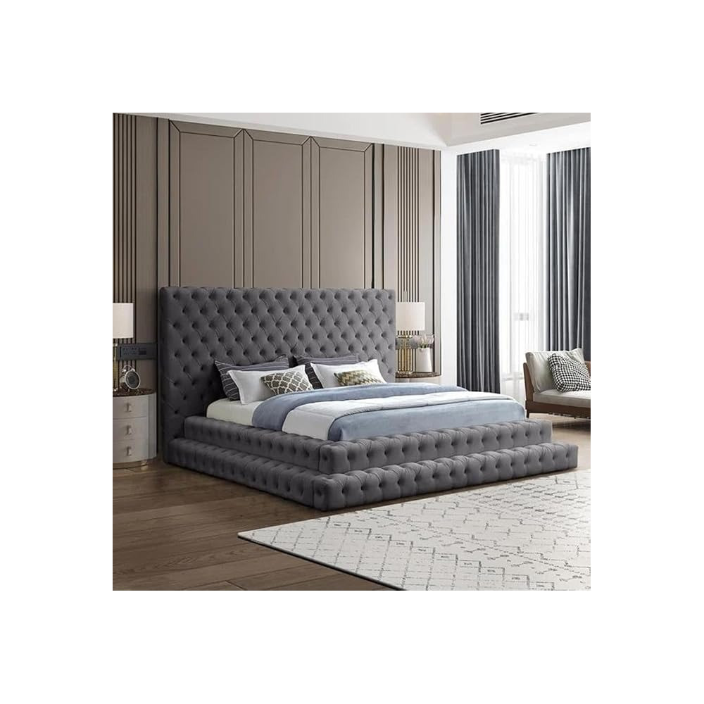 Raj Furniture Hand Tufted Velvet Bed, 45 X 50 X 100 Cm, Grey