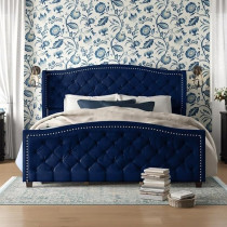 Raj Furniture Tufted Upholstered Contemporary Bed, 45 X 50 X 100 Cm, Navy Blue