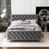 Raj Furniture Tufted Velvet Upholstery Bed, 45 X 50 X 100 Cm, Grey