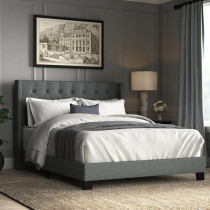 Raj Furniture Tufted Upholstered Low Profile Nail Head Bed, 45 X 50 X 100 Cm, Grey