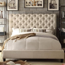 Raj Furniture Tufted Upholstered Low Profile Standard Bed, 45 X 50 X 100 Cm, Cream