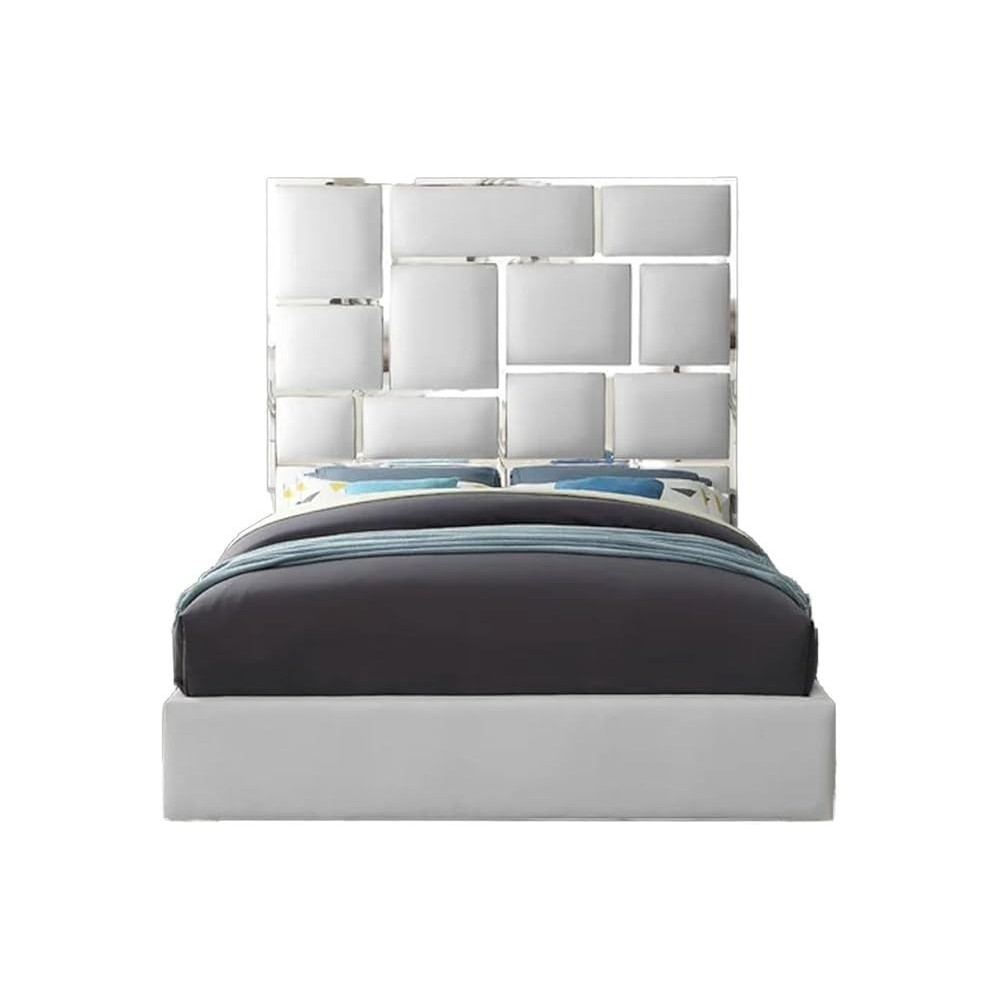 Raj Furniture Upholstered Profile Platform Bed Frame, 45 X 50 X 100 Cm, White