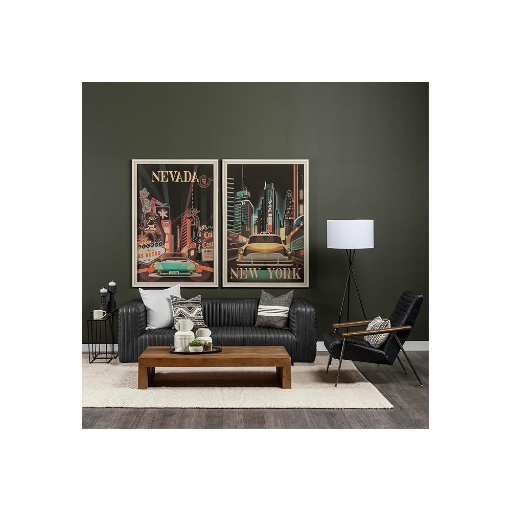 Ripple Furniture Genuine Leather Tuxedo, Arm Sofa, Black