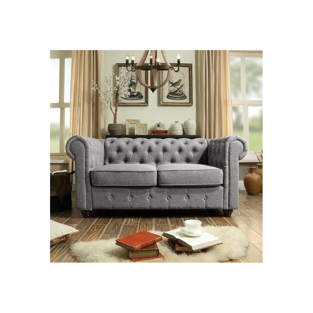 Raj Furniture Tufted Chesterfield Loveseat, 224 X 84 X 74 Cm, Grey