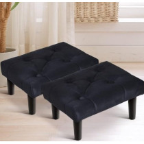 Raj Furniture Small Footstool Ottoman, Velvet Soft Footrest Ottoman With Wood Legs, Sofa Footrest Extra Seating For Living Room Entryway Office, Black