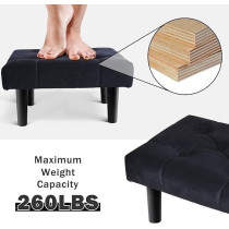 Raj Furniture Small Footstool Ottoman, Velvet Soft Footrest Ottoman With Wood Legs, Sofa Footrest Extra Seating For Living Room Entryway Office, Black