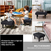Raj Furniture Small Footstool Ottoman, Velvet Soft Footrest Ottoman With Wood Legs, Sofa Footrest Extra Seating For Living Room Entryway Office, Black
