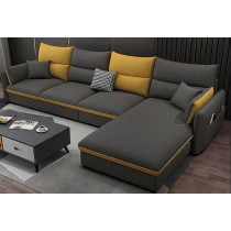 Ripple Furniture Living Room Sectional Sofa Set With Chaise Lounge Chair And Ottoman, Yellow/Grey