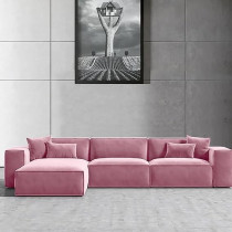 Ripple Furniture L-Shape Modern Style Luxury Home Couch, Right, Pink