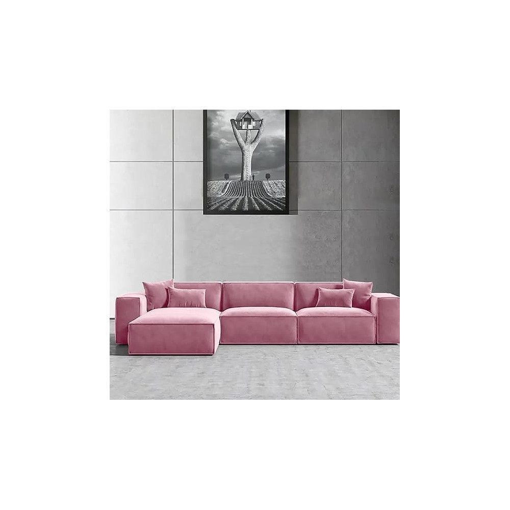 Ripple Furniture L-Shape Modern Style Luxury Home Couch, Right, Pink