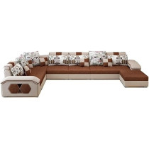 Raj Furniture Ripple Furnniture U Shape 9 Seater Modern Interchangeable Fabric Sofa Set With 4 Puffy, Right, Beige And Brown