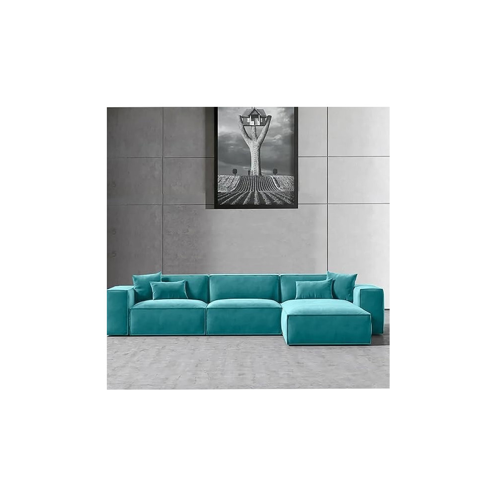 Ripple Furniture L-Shape Modern Style Luxury Home Couch, Left, Sky Blue