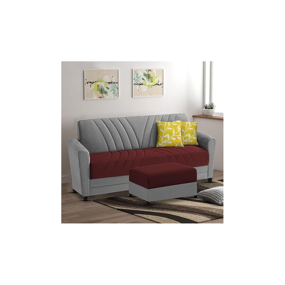 Ripple Furniture Elegance Essence 3 Seater Sofa Set With Ottoman, Maroon Grey