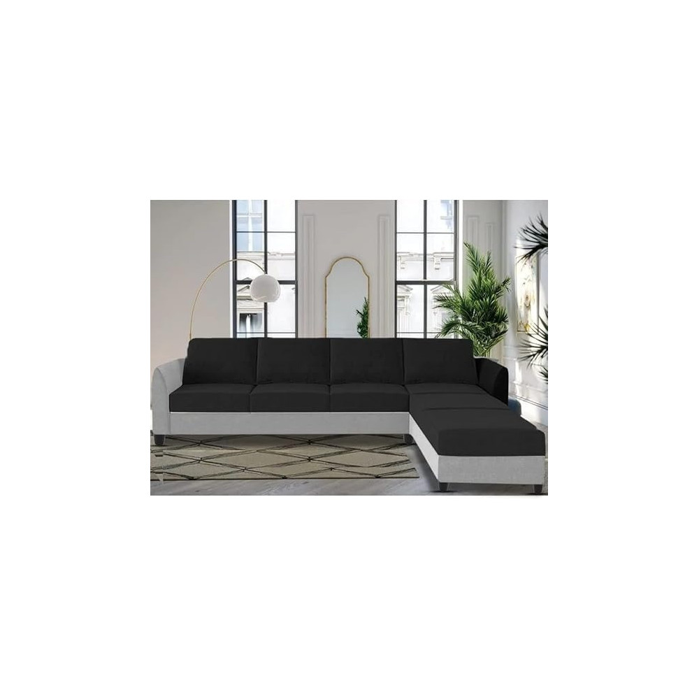 Raj Furniture Luxury 6 Seater L Shape Sofa For Living Room, Black And Grey
