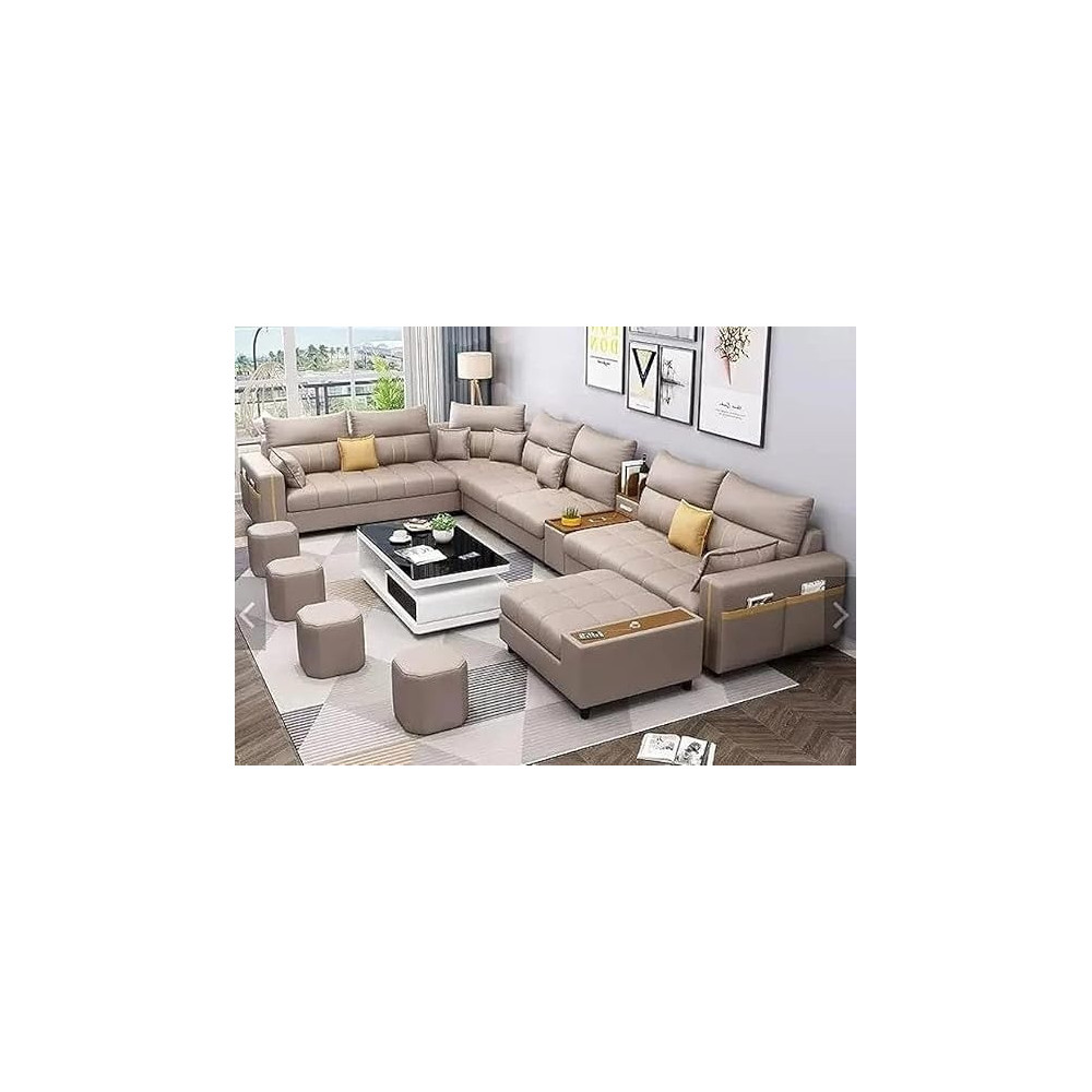 Ripple Furniture Modern U Shaped Leather Luxury Sofa Set