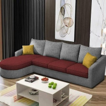 Ripple Furniture Sumptuous Serenity: The Round Lounger L-Shape 6 Seater Sofa Set For Your Living Room (Lhs), Maroon Grey