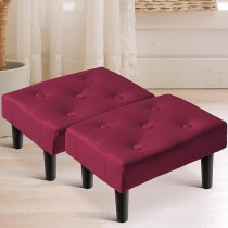 Ripple Furniture Small Footstool Ottoman, Velvet Soft Footrest Ottoman With Wood Legs, Sofa Footrest Extra Seating For Living Room Entryway Office, Red