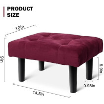 Ripple Furniture Small Footstool Ottoman, Velvet Soft Footrest Ottoman With Wood Legs, Sofa Footrest Extra Seating For Living Room Entryway Office, Red