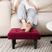 Ripple Furniture Small Footstool Ottoman, Velvet Soft Footrest Ottoman With Wood Legs, Sofa Footrest Extra Seating For Living Room Entryway Office, Red