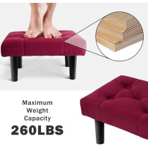 Ripple Furniture Small Footstool Ottoman, Velvet Soft Footrest Ottoman With Wood Legs, Sofa Footrest Extra Seating For Living Room Entryway Office, Red