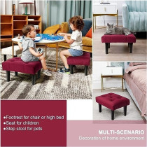 Ripple Furniture Small Footstool Ottoman, Velvet Soft Footrest Ottoman With Wood Legs, Sofa Footrest Extra Seating For Living Room Entryway Office, Red