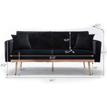 Tita-Dong Velvet Sofa Convertible Sleeper Sofa, Modern Tufted Sofa Bed With 2 Throw Pillow And Gold Plating Base 5 Leg, Adjustable Folding Accent Sofa Couch For Living Room, Black