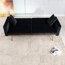 Tita-Dong Velvet Sofa Convertible Sleeper Sofa, Modern Tufted Sofa Bed With 2 Throw Pillow And Gold Plating Base 5 Leg, Adjustable Folding Accent Sofa Couch For Living Room, Black