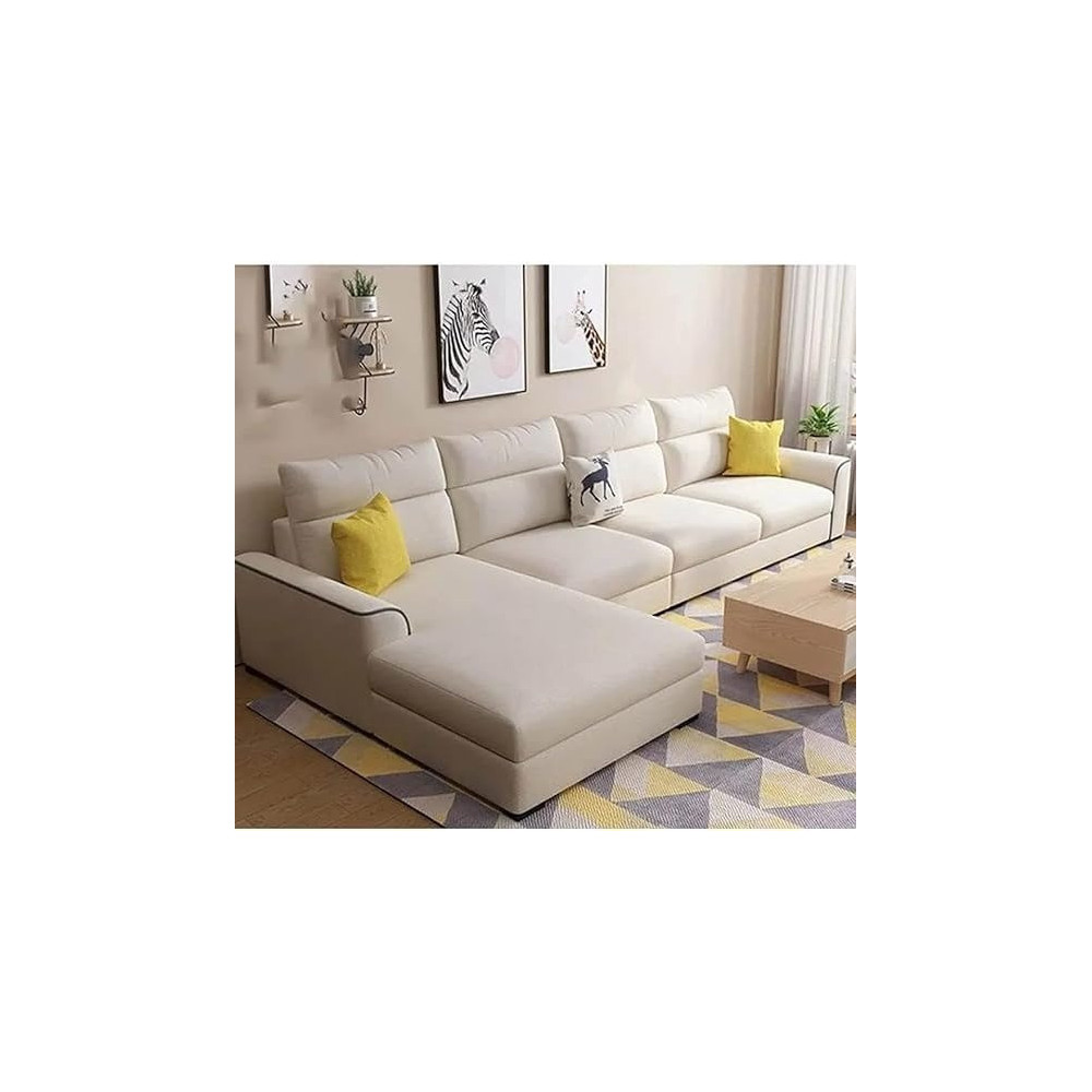 Raj Furniture Lhs 5 Seater L Shape Sofa For Living Room, Beige Fabric