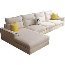 Raj Furniture Lhs 5 Seater L Shape Sofa For Living Room, Beige Fabric