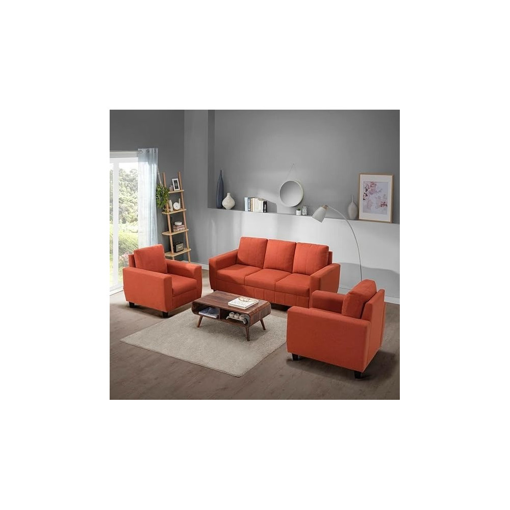 Raj Furniture Modern Fabric Sofa, 3 Plus 1 Plus 1 Seater, Ember Orange
