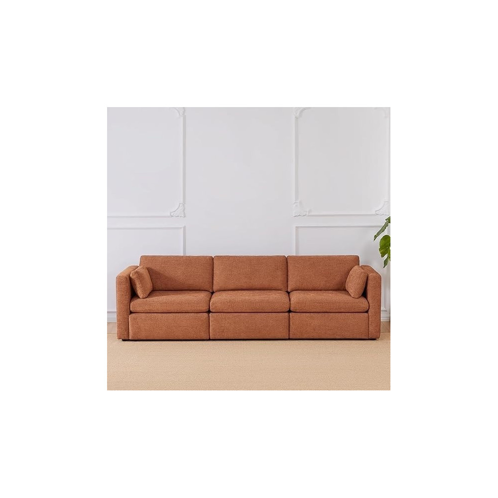 Raj Furniture Ripple Furniture Mordern Designn New Elegant Three-Seater Sofa, Orange