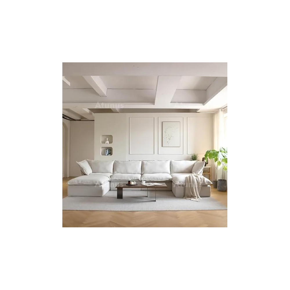 Raj Furniture Minimalist Soft Linen Fabric Sofa, White
