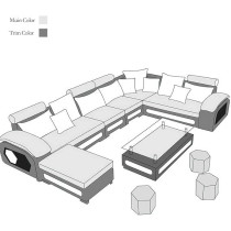 Ripple Furniture U Shape 9 Seater Modern Interchangeable Fabric Sofa Set With 4 Puffy, Left, Beige And White