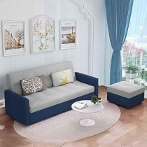 Raj Furniture Luxury 3 Seater Sofa For Living Room In Premium Velvet Fabric, Blue Grey