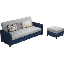 Raj Furniture Luxury 3 Seater Sofa For Living Room In Premium Velvet Fabric, Blue Grey