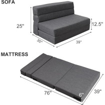 Anoner Fold Sofa Bed Couch Memory Foam With Pillow Futon Sleeper Chair Guest Bed And Fold Out Couch, Washable Cover Twin Size, Dark Gray