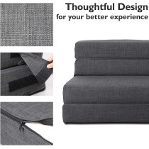Anoner Fold Sofa Bed Couch Memory Foam With Pillow Futon Sleeper Chair Guest Bed And Fold Out Couch, Washable Cover Twin Size, Dark Gray