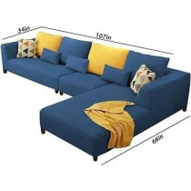 Raj Furniture 6 Seater L Shape Sofa Set For Living Room, Blue Fabric